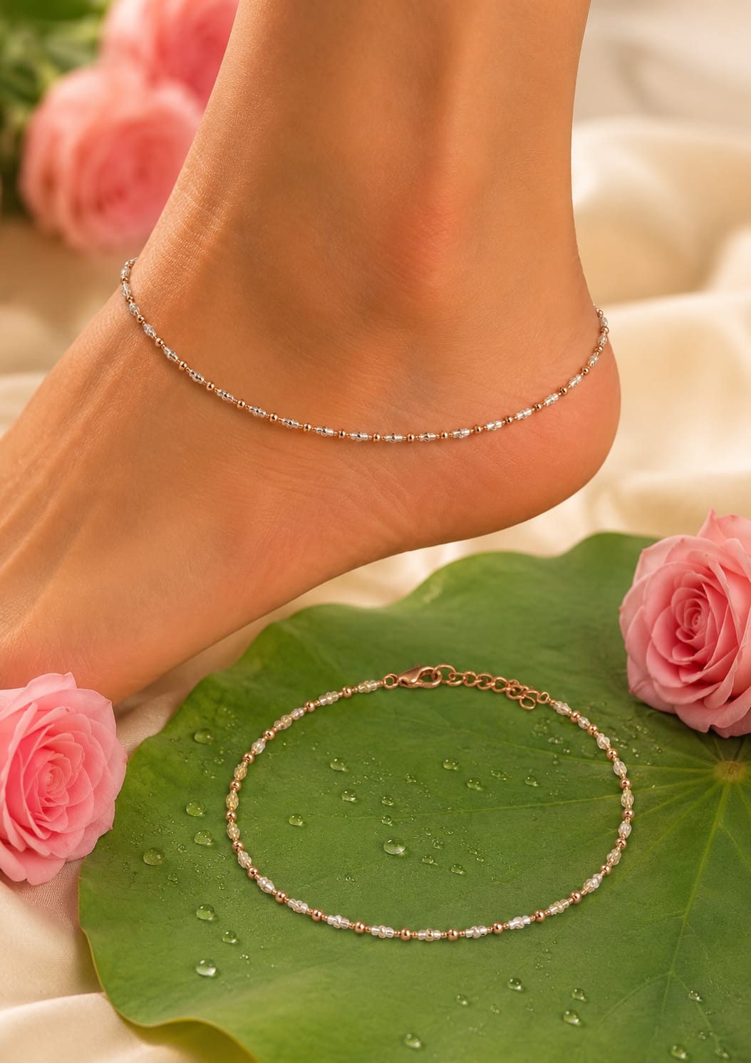 92.5 Sterling Silver Dual-Tone Anklets