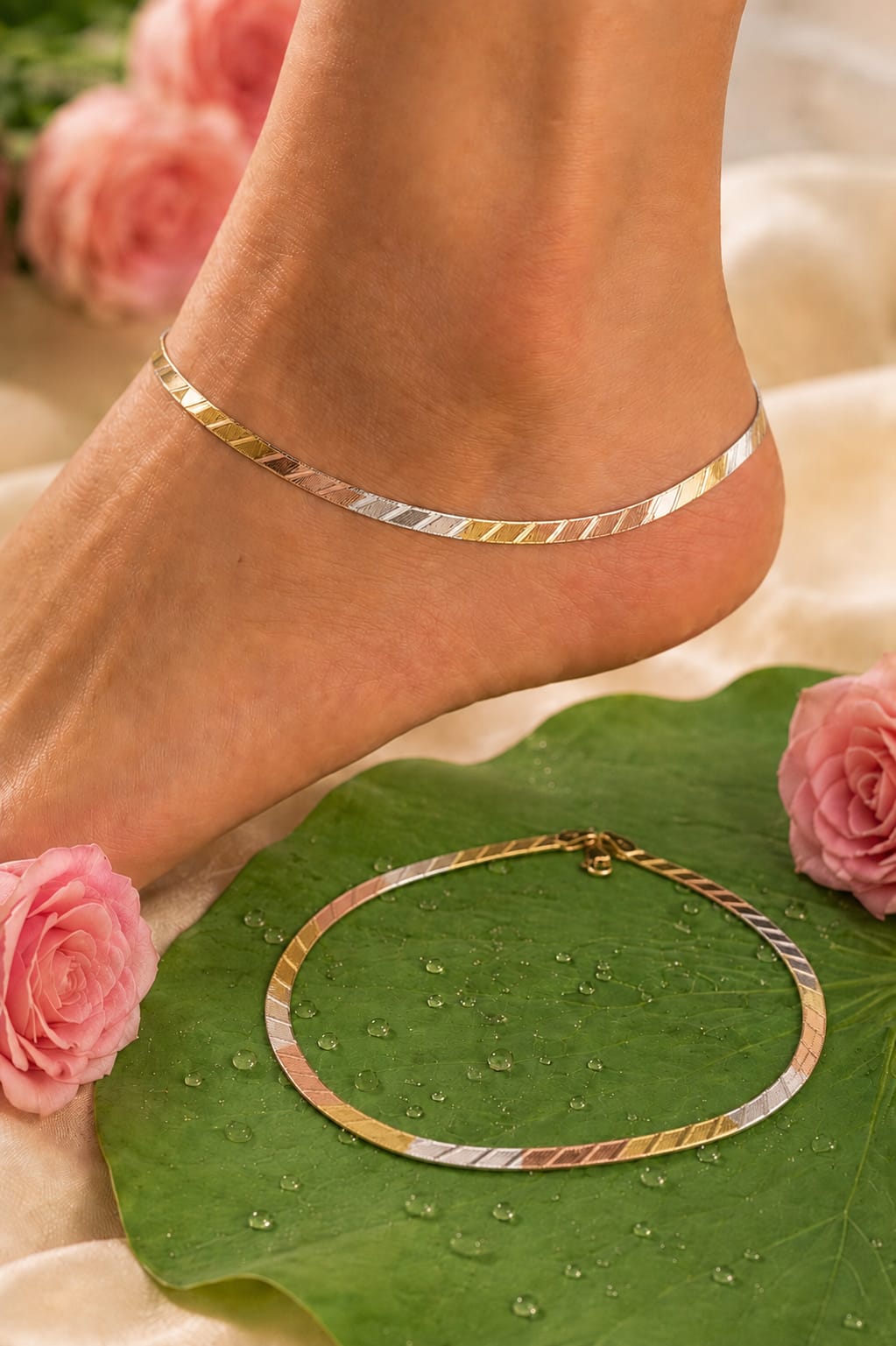 Tri-Tone 92.5 Sterling Silver Anklet