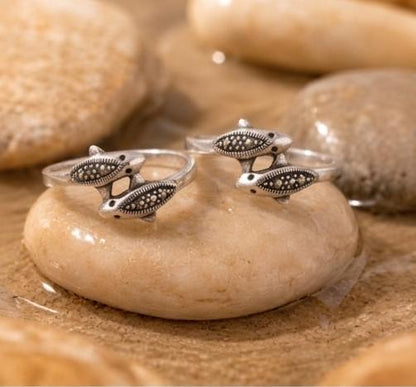 92.5 Sterling Silver Marcasite Fish Toe Rings