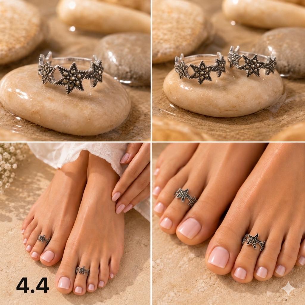 92.5 Sterling Silver Multi-Star Marcasite Toe Rings