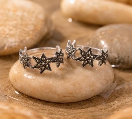 92.5 Sterling Silver Multi-Star Marcasite Toe Rings