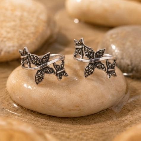92.5 Sterling Silver Marcasite Butterfly Toe Rings