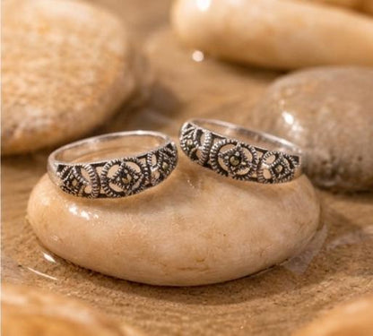 92.5 Sterling Silver Marcasite Filigree Toe Rings