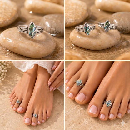 92.5 Sterling Silver &amp; MOP Marquise Toe Rings
