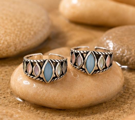 92.5 Sterling Silver Marquise-Link MOP Toe Rings