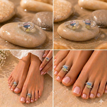 92.5 Sterling Silver Geometric MOP Toe Rings