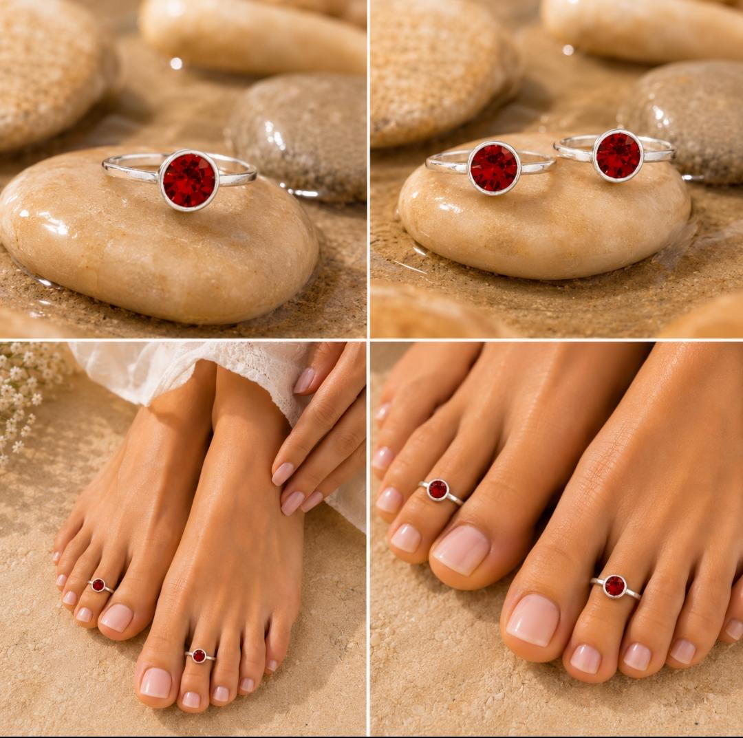 92.5 Sterling Silver Red Stone Toe Rings