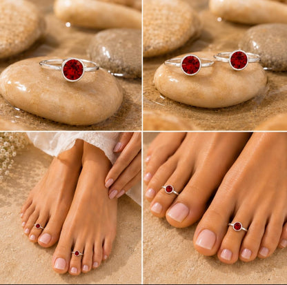 92.5 Sterling Silver Red Stone Toe Rings