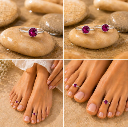 92.5 Sterling Silver Pink Stone Toe Rings