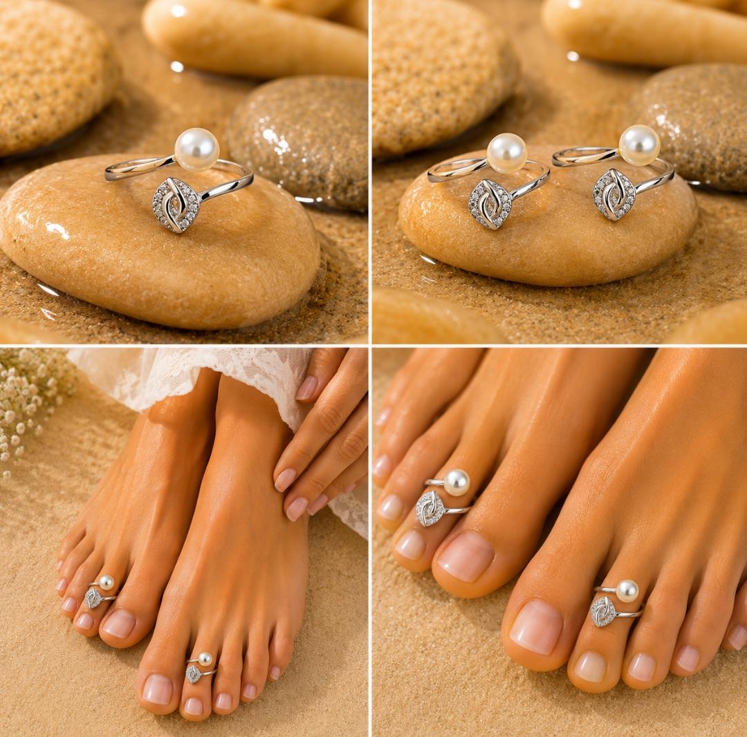 92.5 Sterling Silver Pearl & Stone Toe Rings