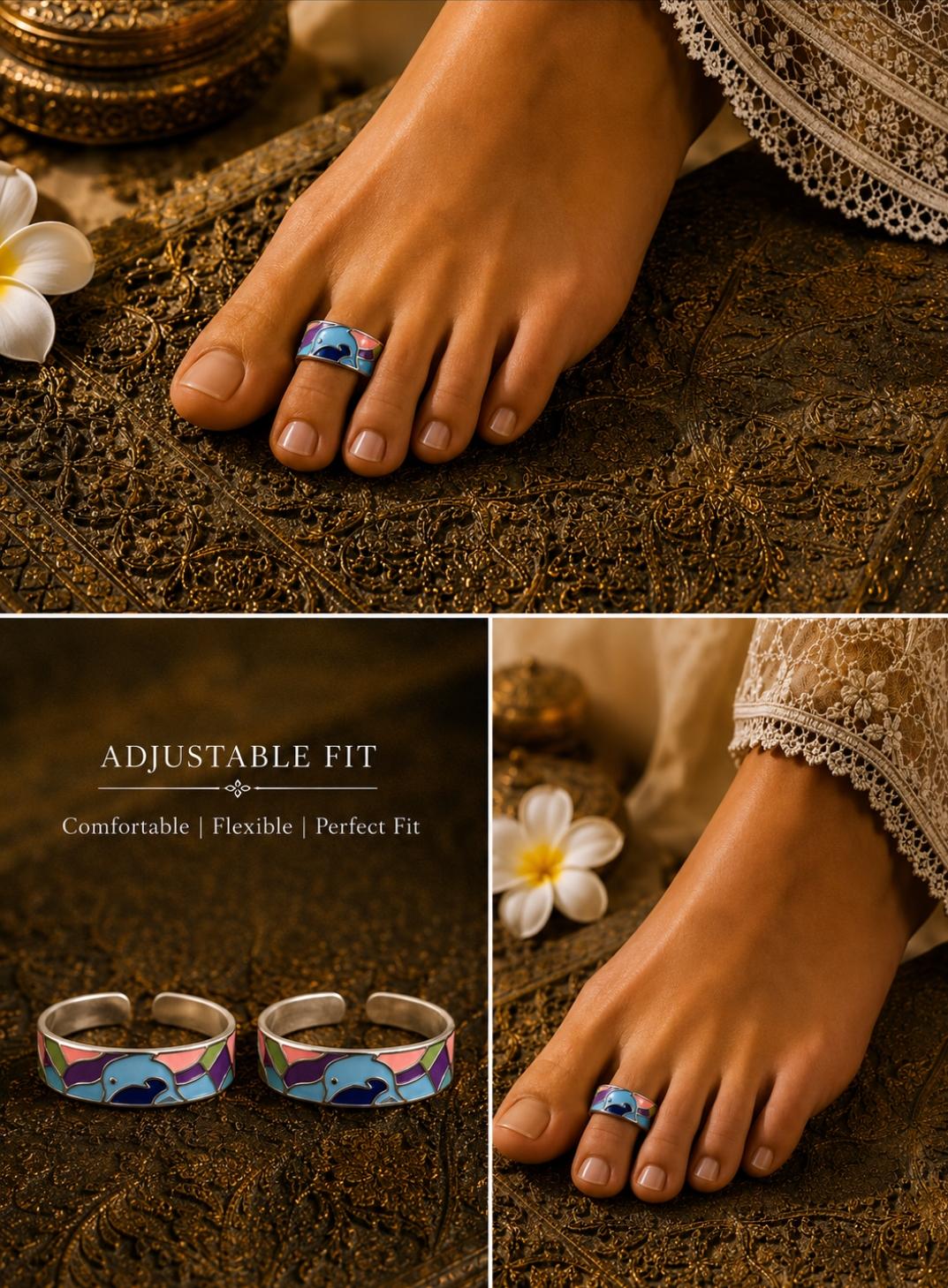 92.5 Sterling Silver Enamel Toe Rings