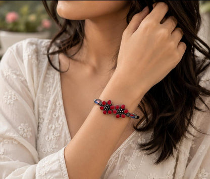 Floral Enamel 92.5 Sterling Silver Kada