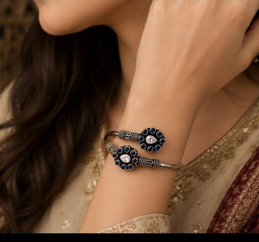 Floral Oxidized 92.5 Sterling Silver Kada
