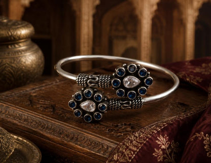 Floral Oxidized 92.5 Sterling Silver Kada