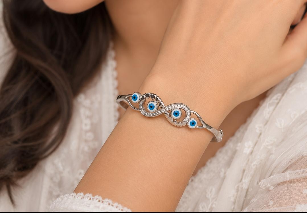 Elegant Evil Eye 92.5 Sterling Silver Kada