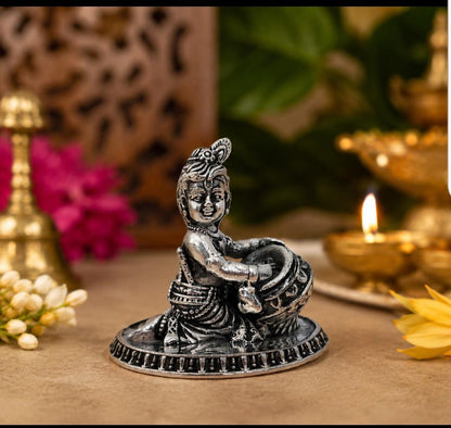 Devotional 92.5 Sterling Silver Idol - Bal Gopal with a butter pot