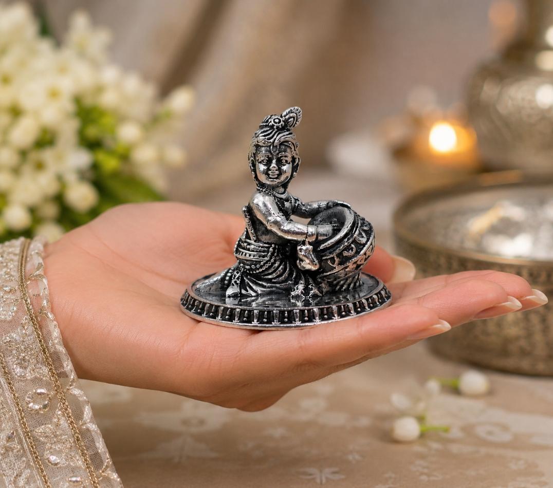 Devotional 92.5 Sterling Silver Idol - Bal Gopal with a butter pot