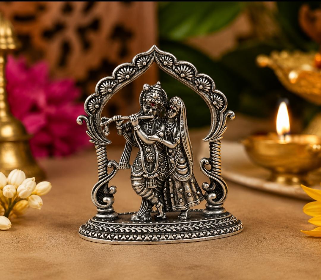 Devotional Silver Idol The idol - the divine couple Radha Krishna