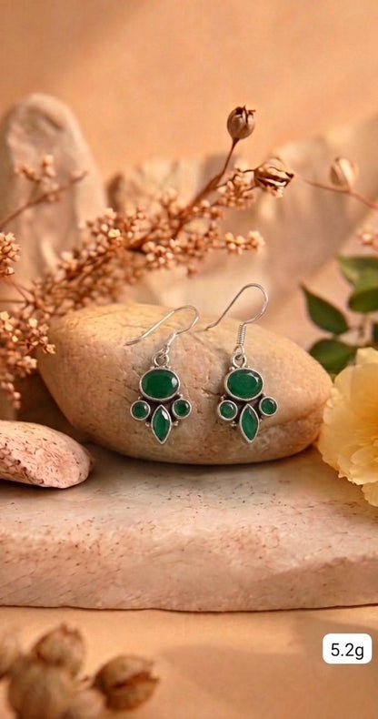 Silver Green Emerald Earrings