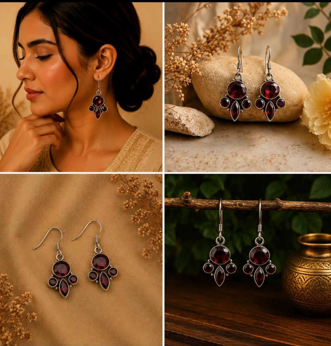 Silver Garnet Drop Earrings