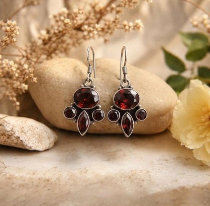 Silver Garnet Drop Earrings