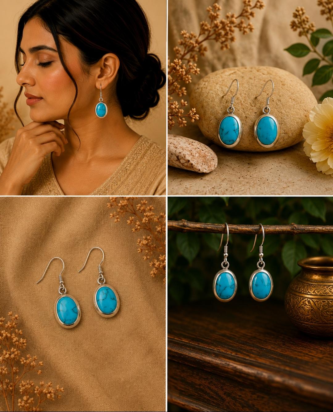 Silver Oval Turquoise Earrings