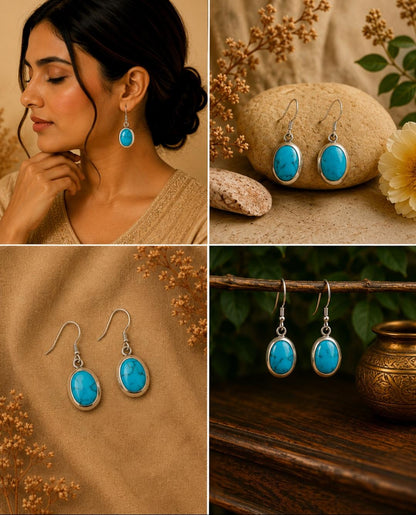 Silver Oval Turquoise Earrings