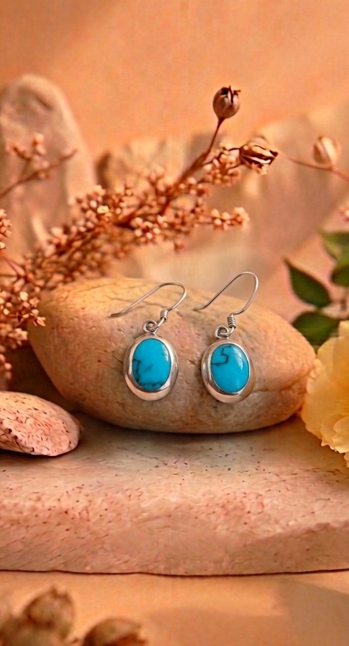 Silver Oval Turquoise Earrings