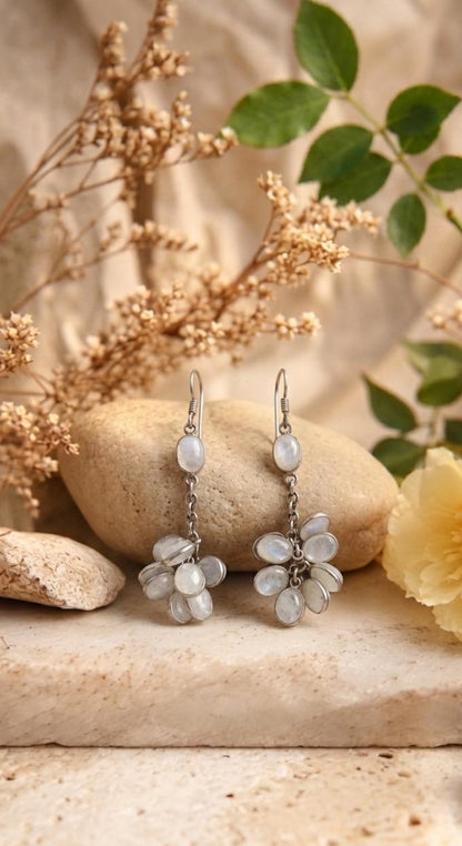 Silver Moonstone Bunch Earrings