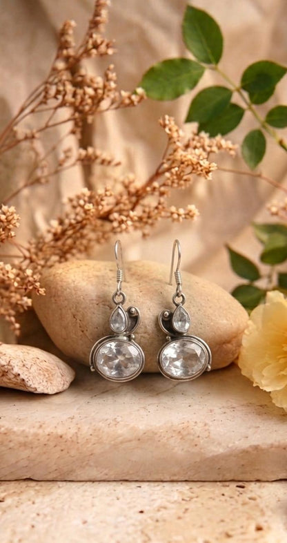 Silver Clear Quartz Double Drop Earrings
