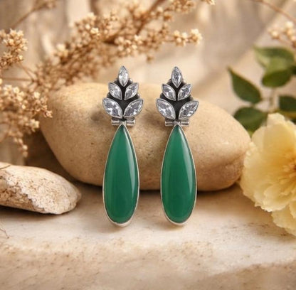 Silver Green Drop Earrings