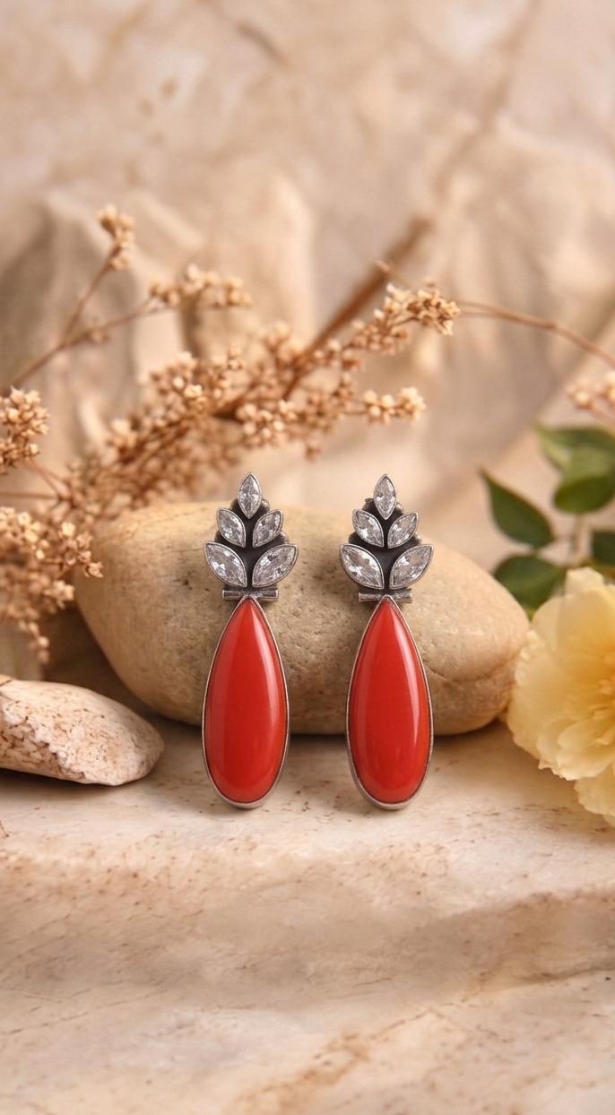 Silver Coral Drop Earrings