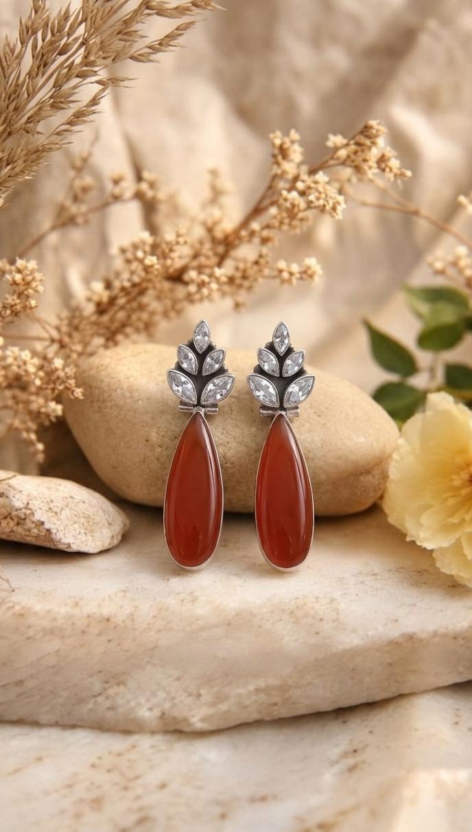 Silver Carnelian Drop Earrings