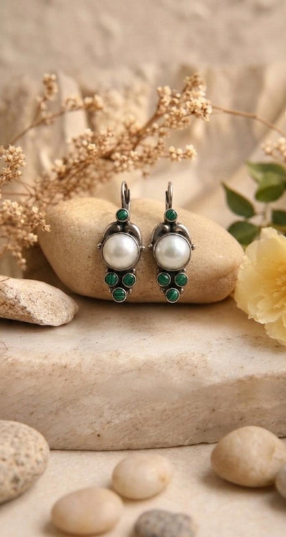 Elegant Pearl & Malachite Earrings