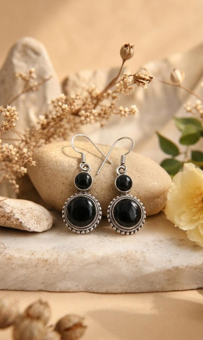 Black Onyx Silver Drops