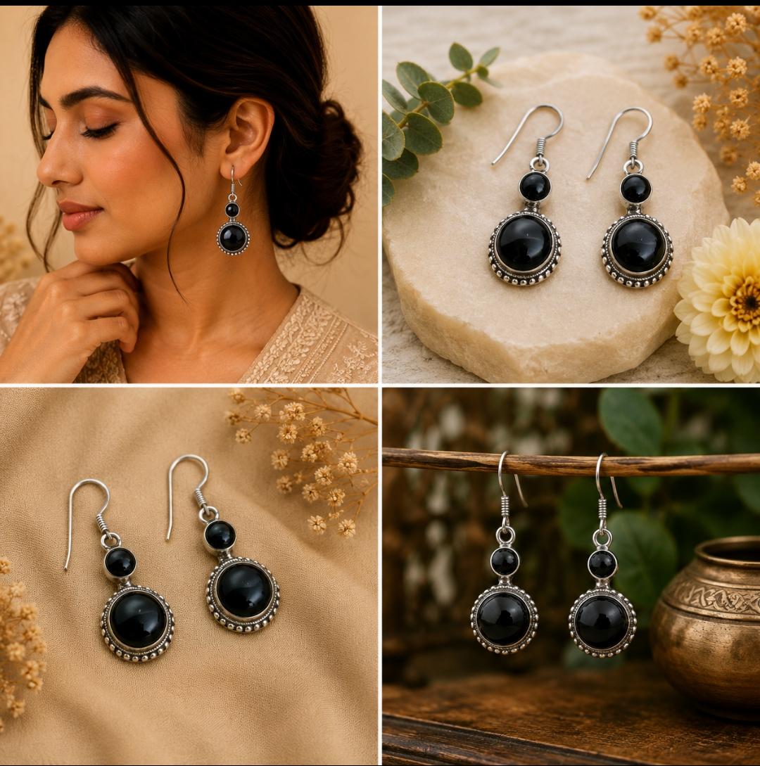Black Onyx Silver Drops