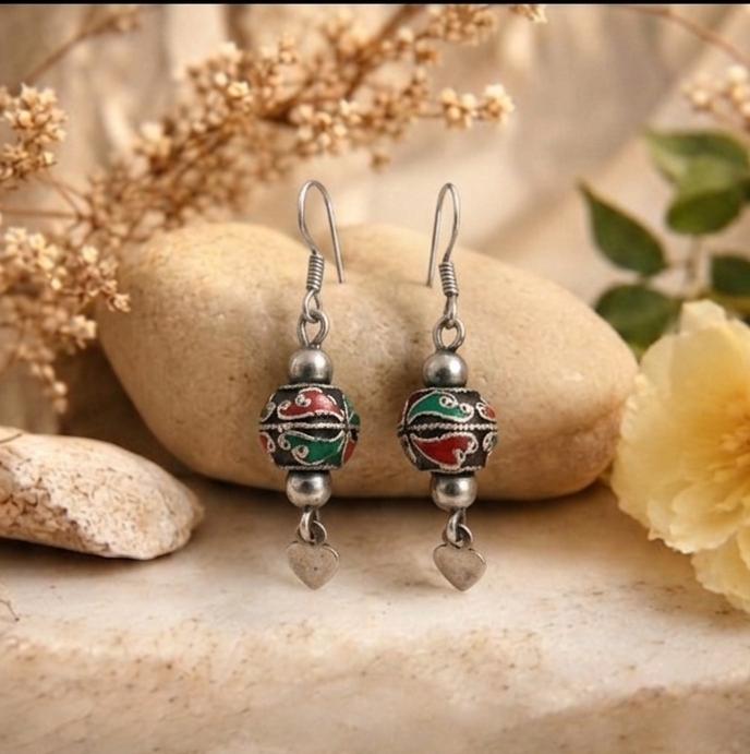 Enamel Heart-Drop Earrings