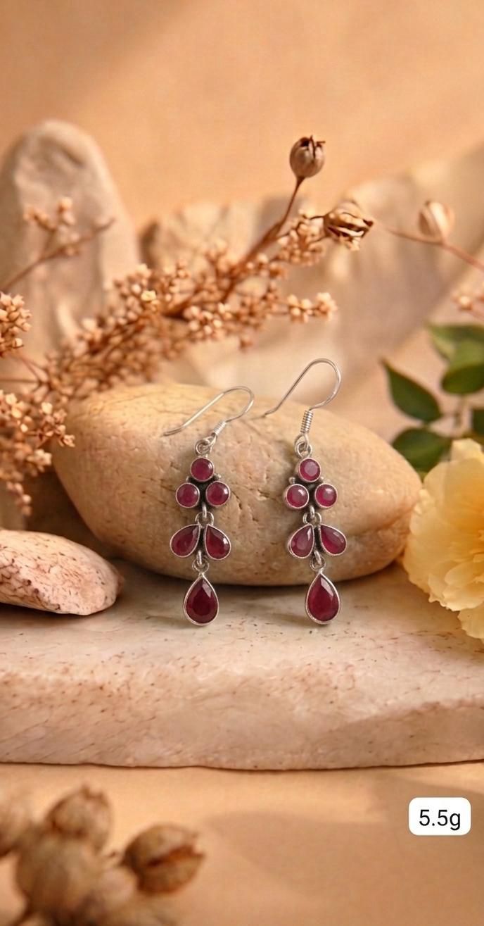 Silver Ruby Tiered Drop Earrings