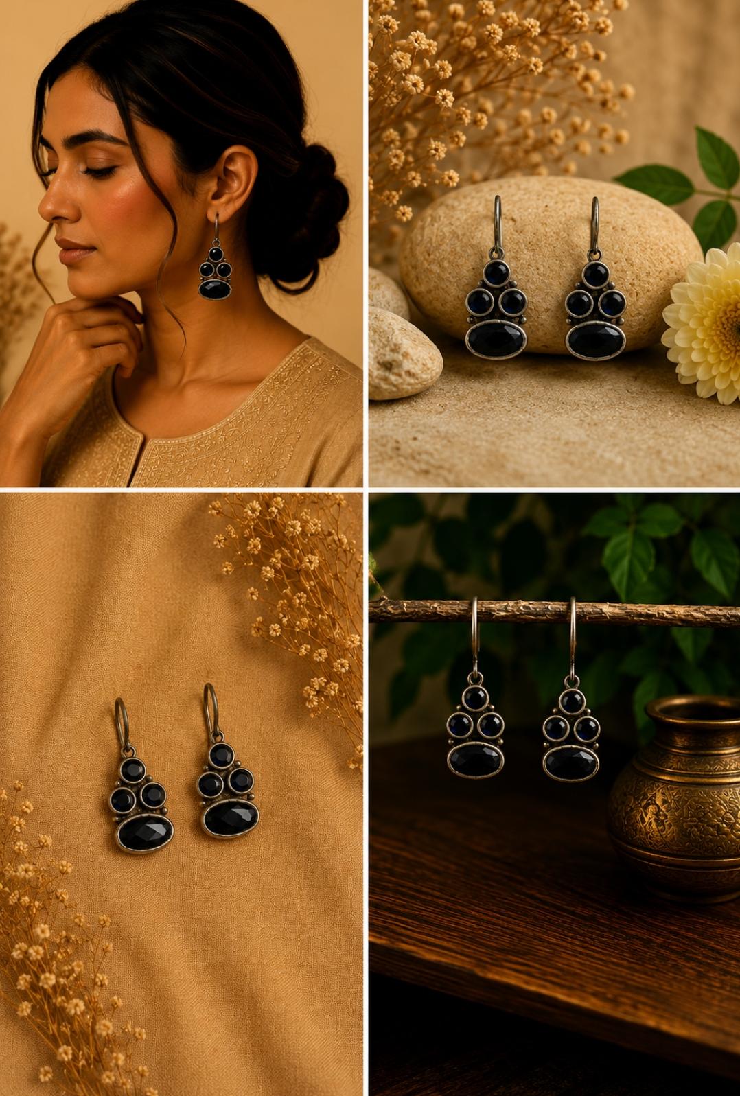 Black Onyx Cluster Earrings