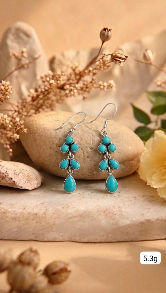 Silver Turquoise Tiered Earrings