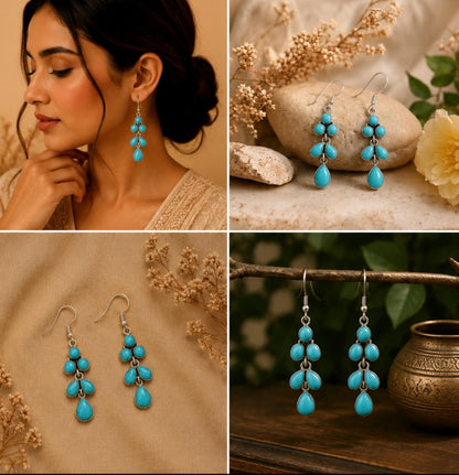 Silver Turquoise Tiered Earrings