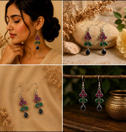 Silver Multicolor Tiered Earrings