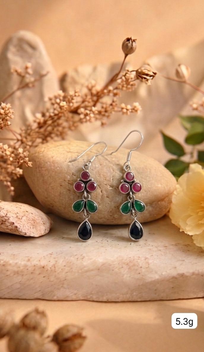 Silver Multicolor Tiered Earrings