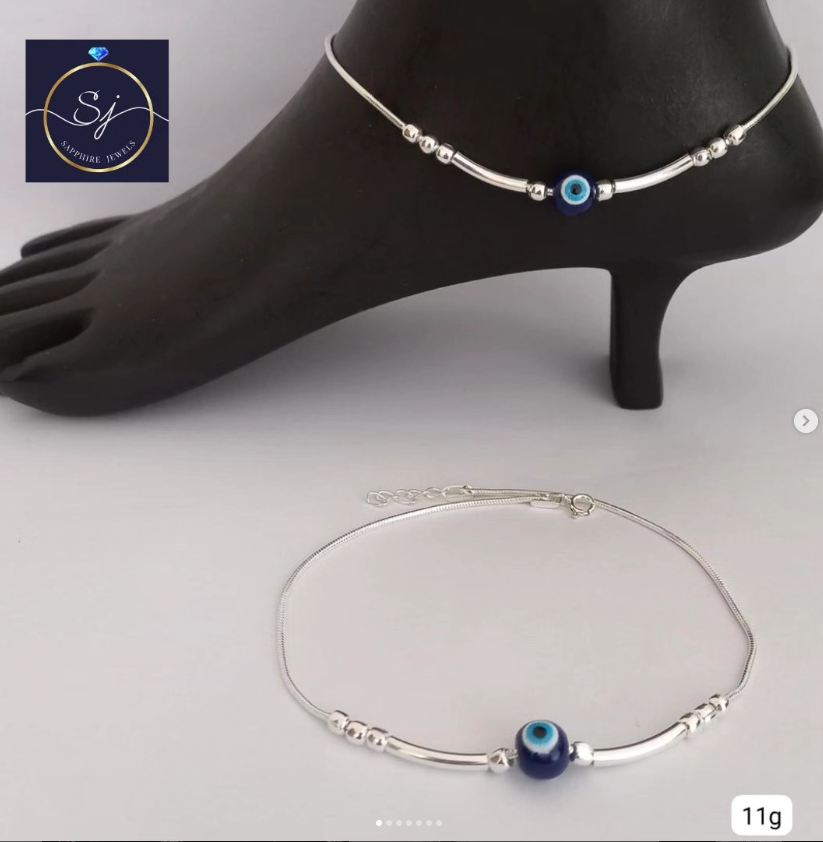 Pure Silver Evil Eye Anklets